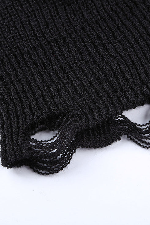 Zipper V-Neck Dropped Sleeve Hooded Solid Sweater